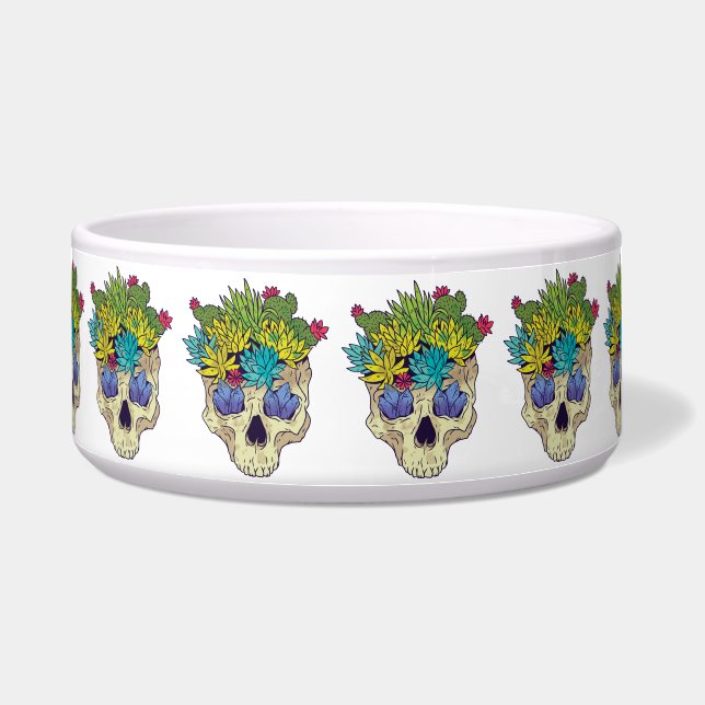 Skull with Crystals and Succulents Bowl (Front)