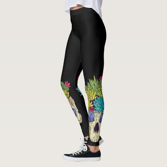 Skull with Crystals and Succulents Leggings (Left)
