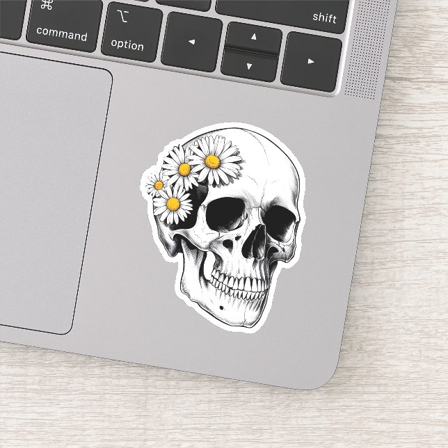 Skull with Daisies  Sticker (Detail)