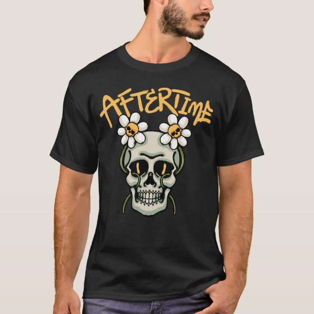 Skull With Daisies streetwear T-Shirt (Front)