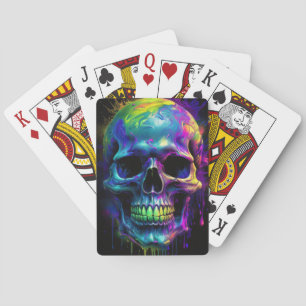 Skull with dripping rainbow paint poker cards