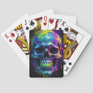 Skull with dripping rainbow paint poker cards