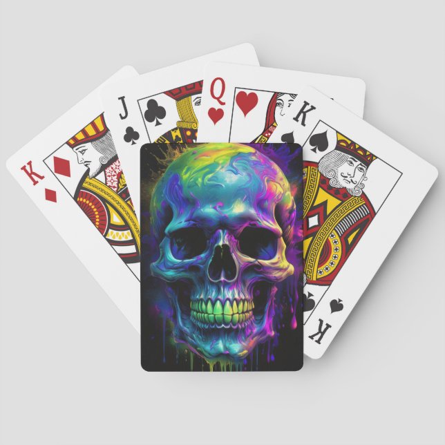 Skull with dripping rainbow paint poker cards (Back)