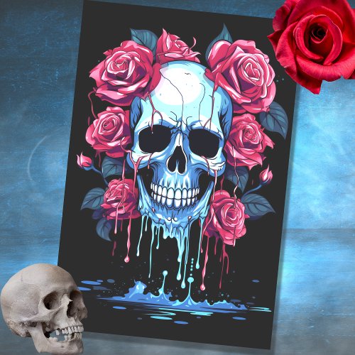 Skull with Dripping Roses 1 Decoupage Paper