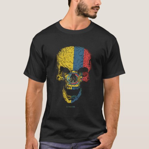 Skull With Ecuador Flag Skeleton Ecuadorian Roots T_Shirt