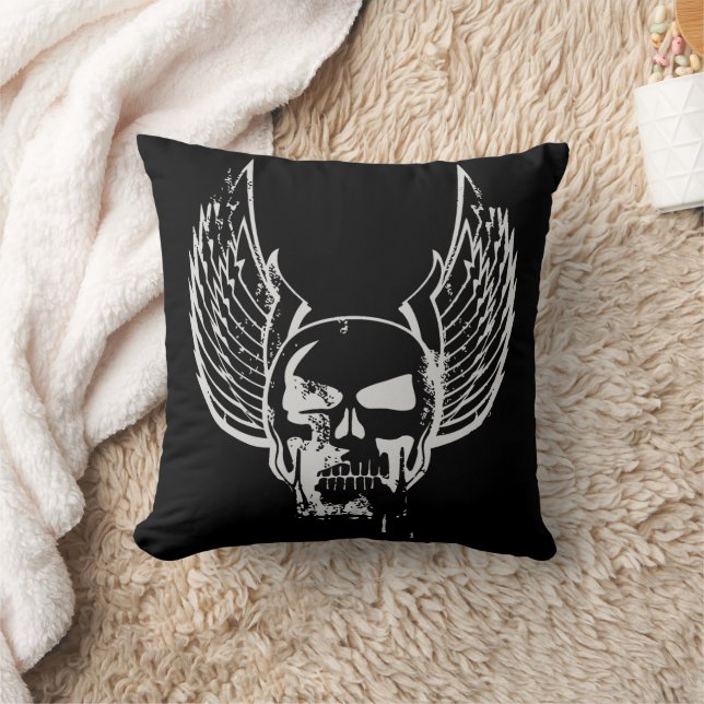 Skull with Ethereal Wings Throw Pillow (Blanket)