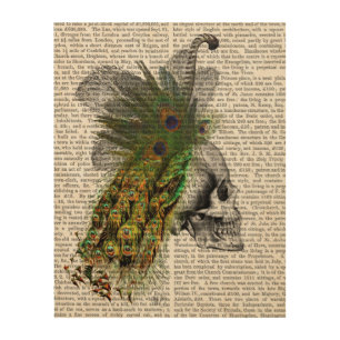 Skull With Feather Headress Wood Wall Decor