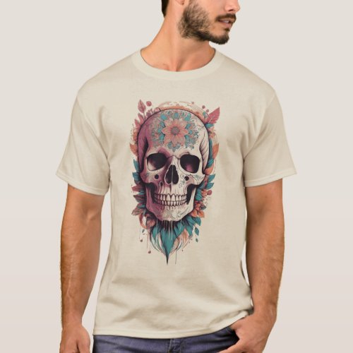 Skull with feathers T_Shirt