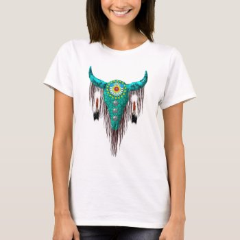 Skull With Feathers T-shirt by bubbasbunkhouse at Zazzle