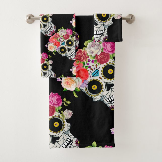 Skull with Floral Bath Towel Set (Insitu)