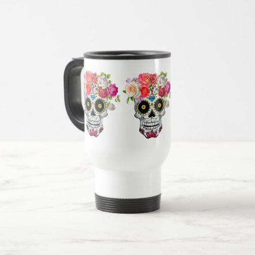Skull with Floral Travel Mug