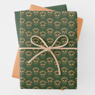 Skull with Flower Wreath Wrapping Paper Sheets