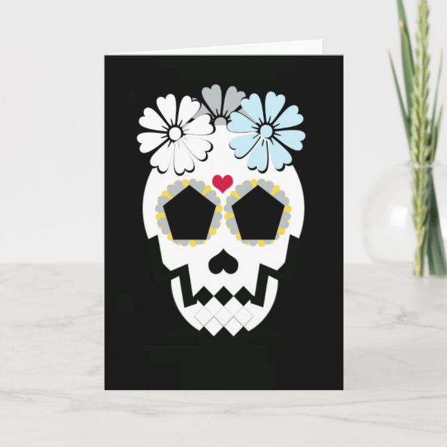 Skull With Flowers Greeting Card (Front)