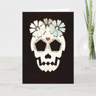 Skull With Flowers Sepia Greeting Card