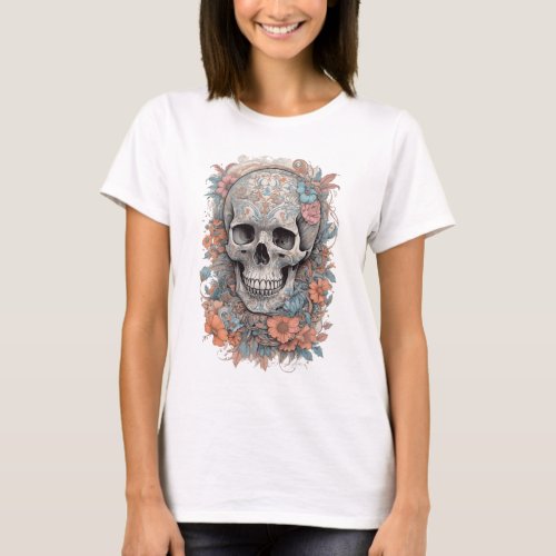 Skull with flowers T_Shirt