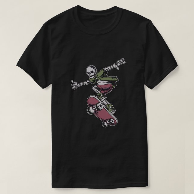 skull with flying position skateboard illustration T-Shirt (Design Front)