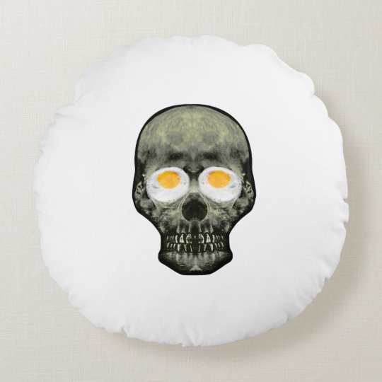 Skull with Fried Egg Eyes Round Pillow | Zazzle.com