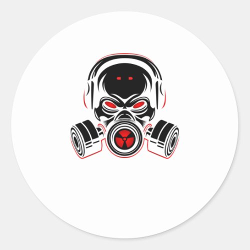 Skull with gas mask classic round sticker