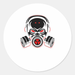Skull with gas mask classic round sticker