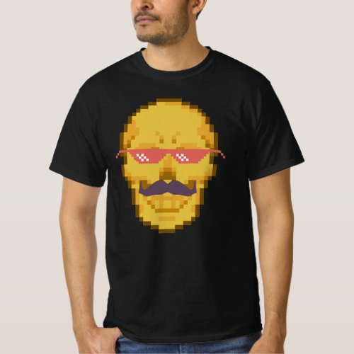 Skull with glasses and mustache T_Shirt
