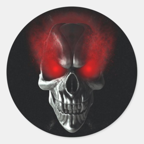 Skull with glowing red eyes classic round sticker