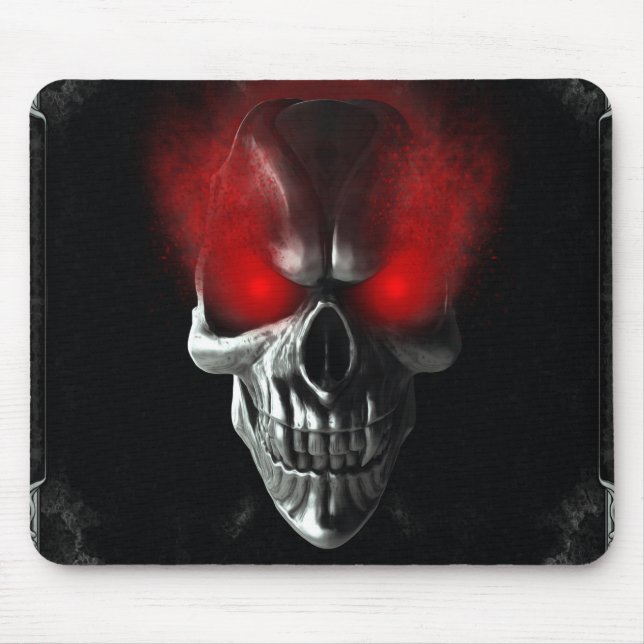 Skull with glowing red eyes mouse pad (Front)