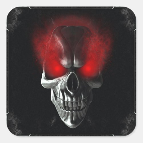 Skull with glowing red eyes square sticker