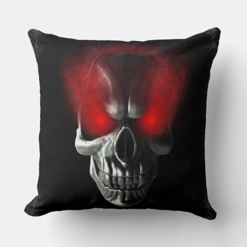 Skull with glowing red eyes throw pillow