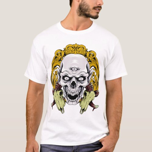Skull with goat skull ornament vector illustration T_Shirt