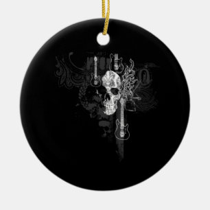 Skull With Guitars Ceramic Ornament