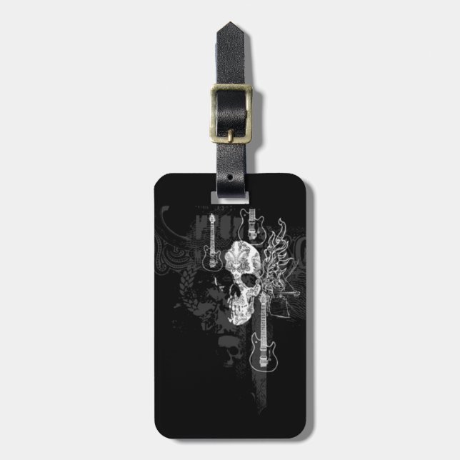 Skull With Guitars Luggage Tag (Front Vertical)