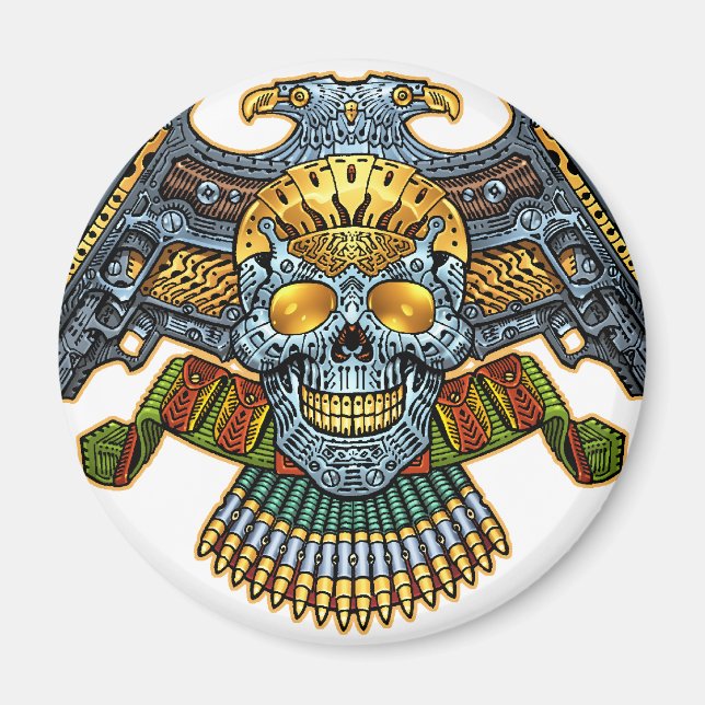 Skull with Guns and Bullets by Al Rio Magnet (Front)