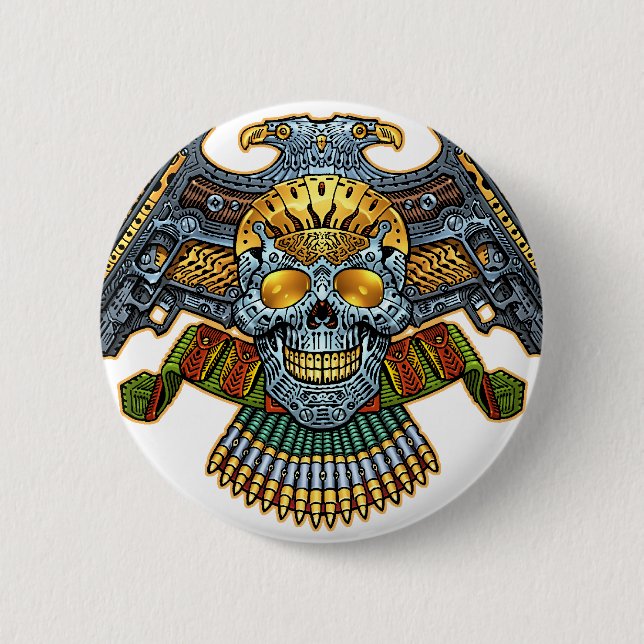 Skull with Guns and Bullets by Al Rio Pinback Button (Front)