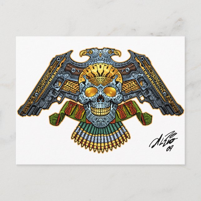 Skull with Guns and Bullets by Al Rio Postcard (Front)
