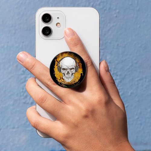 Skull with Headphones Abstract Gold PopSocket