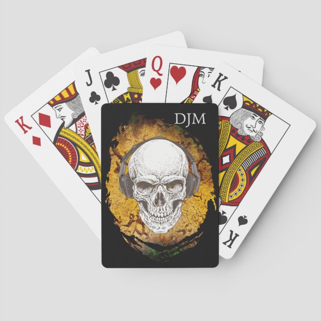 Skull with Headphones Abstract Monogram Poker Cards (Back)
