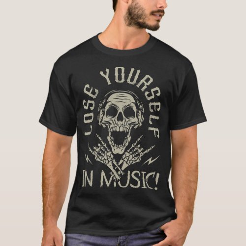 Skull with headphones and skeleton hands T_Shirt