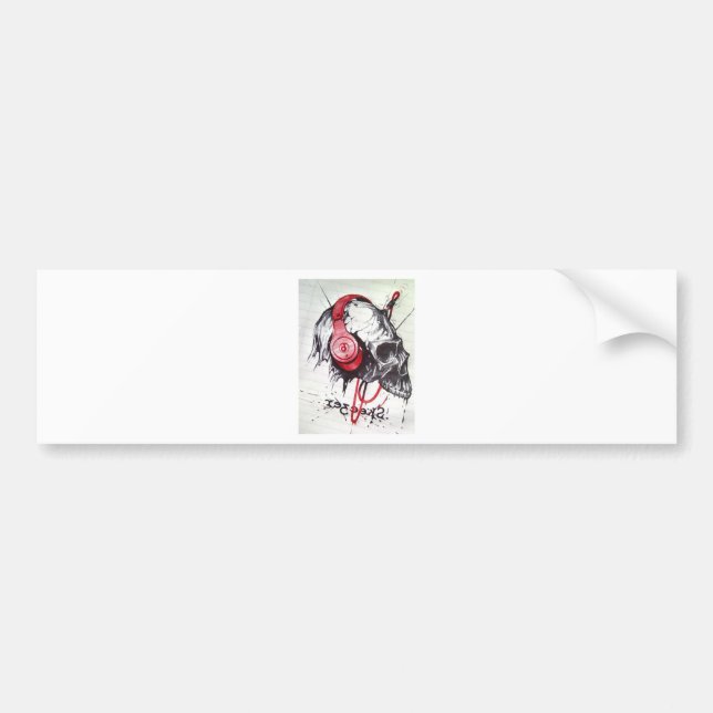 Skull with Headphones Design Bumper Sticker (Front)