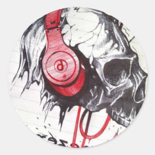 Skull with Headphones Design Classic Round Sticker