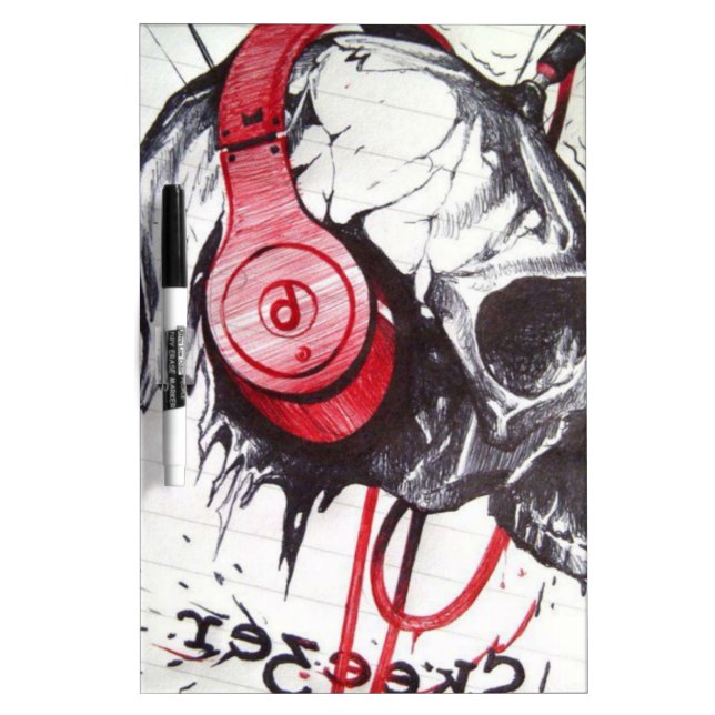 Skull with Headphones Design Dry Erase Board (Front)