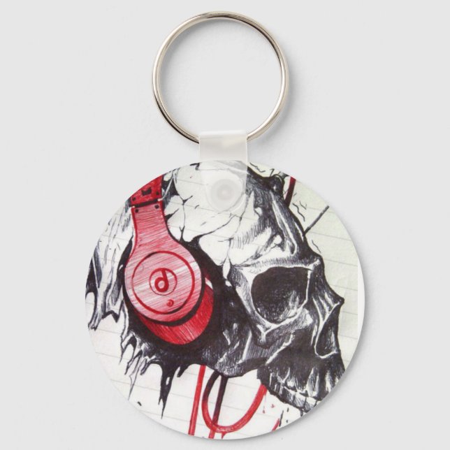 Skull with Headphones Design Keychain (Front)