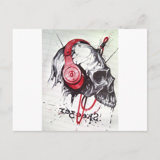 Skull with Headphones Design Postcard (Front)