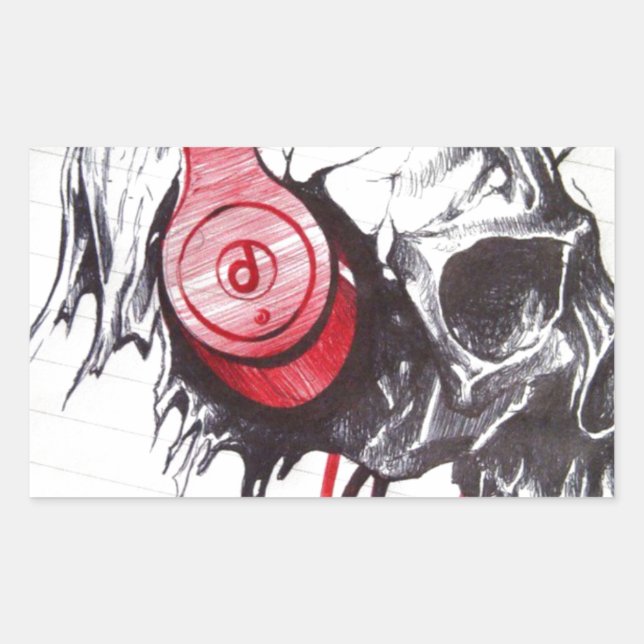 Skull with Headphones Design Rectangular Sticker (Front)