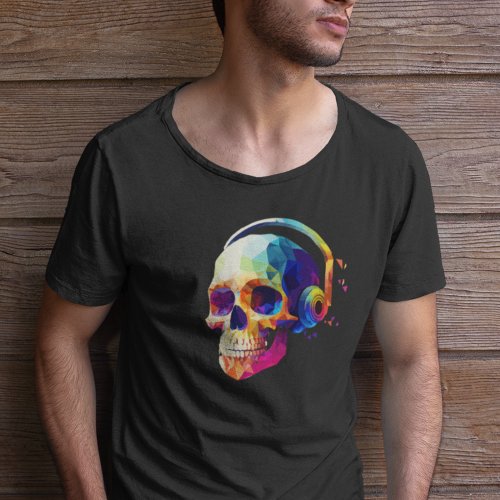 Skull With Headphones _ DJ Skull Abstract Mens  T_Shirt