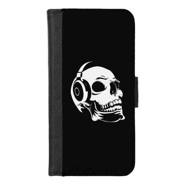 Skull with headphones iPhone wallet case (Front)