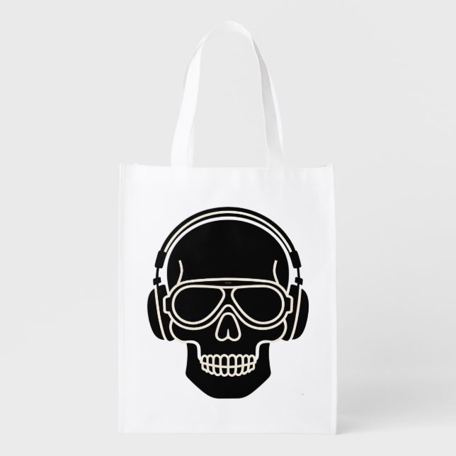 Skull with Headphones Reusable Grocery Bag – Edgy  (Front)