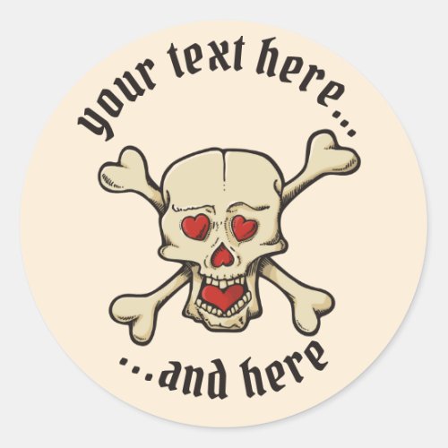 Skull with Hearts Classic Round Sticker