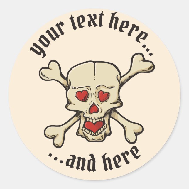 Skull with Hearts Classic Round Sticker (Front)