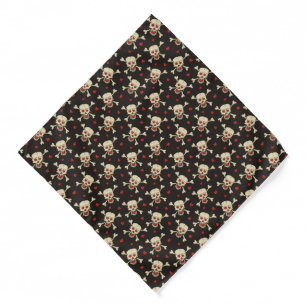 Skull with Hearts Pattern Bandana