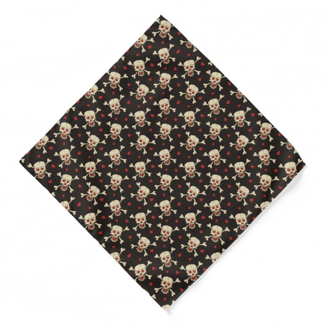 Skull with Hearts Pattern Bandana (Front)